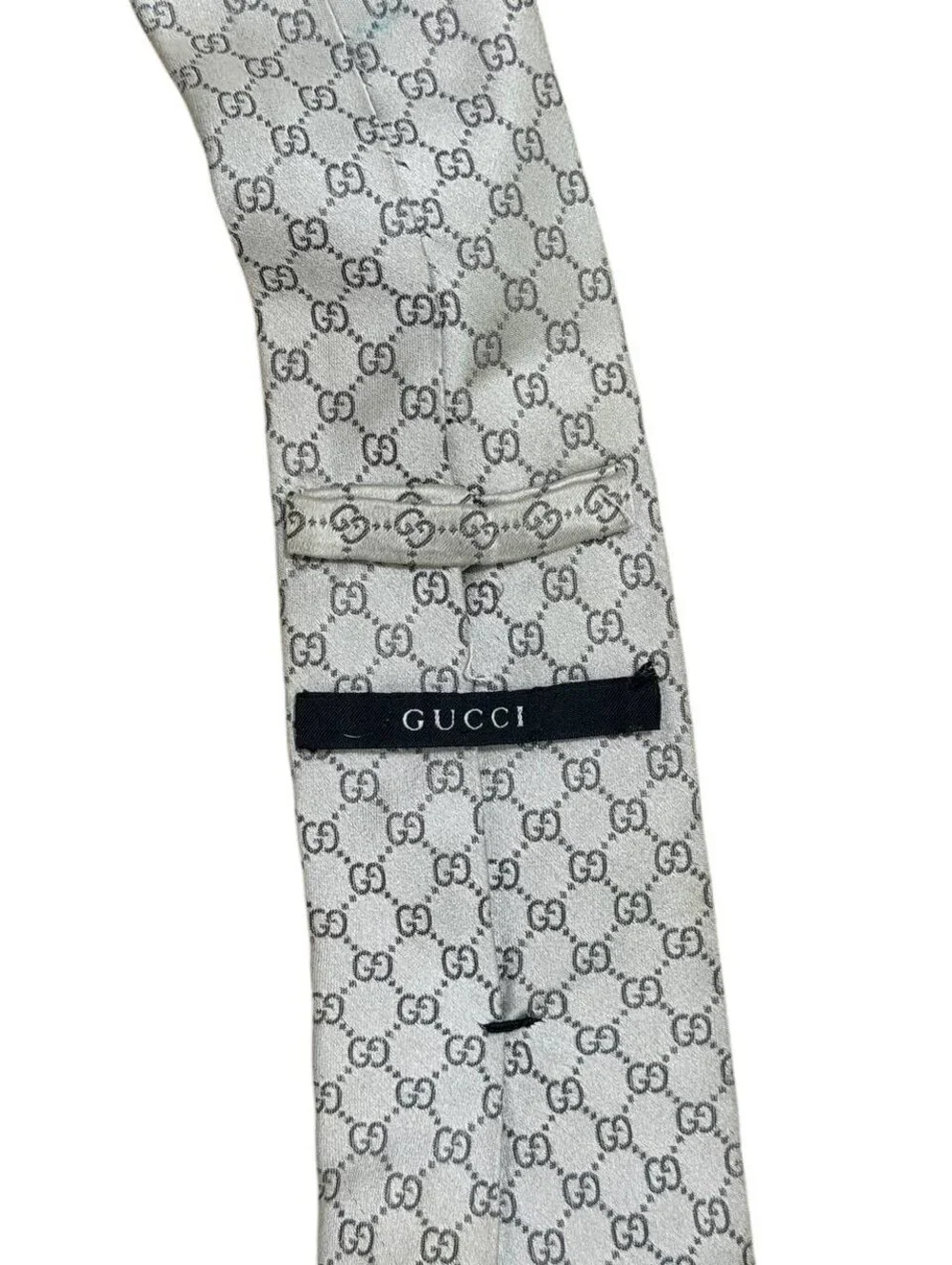 Gucci GG Monogram Silk Tie White Silver Classic